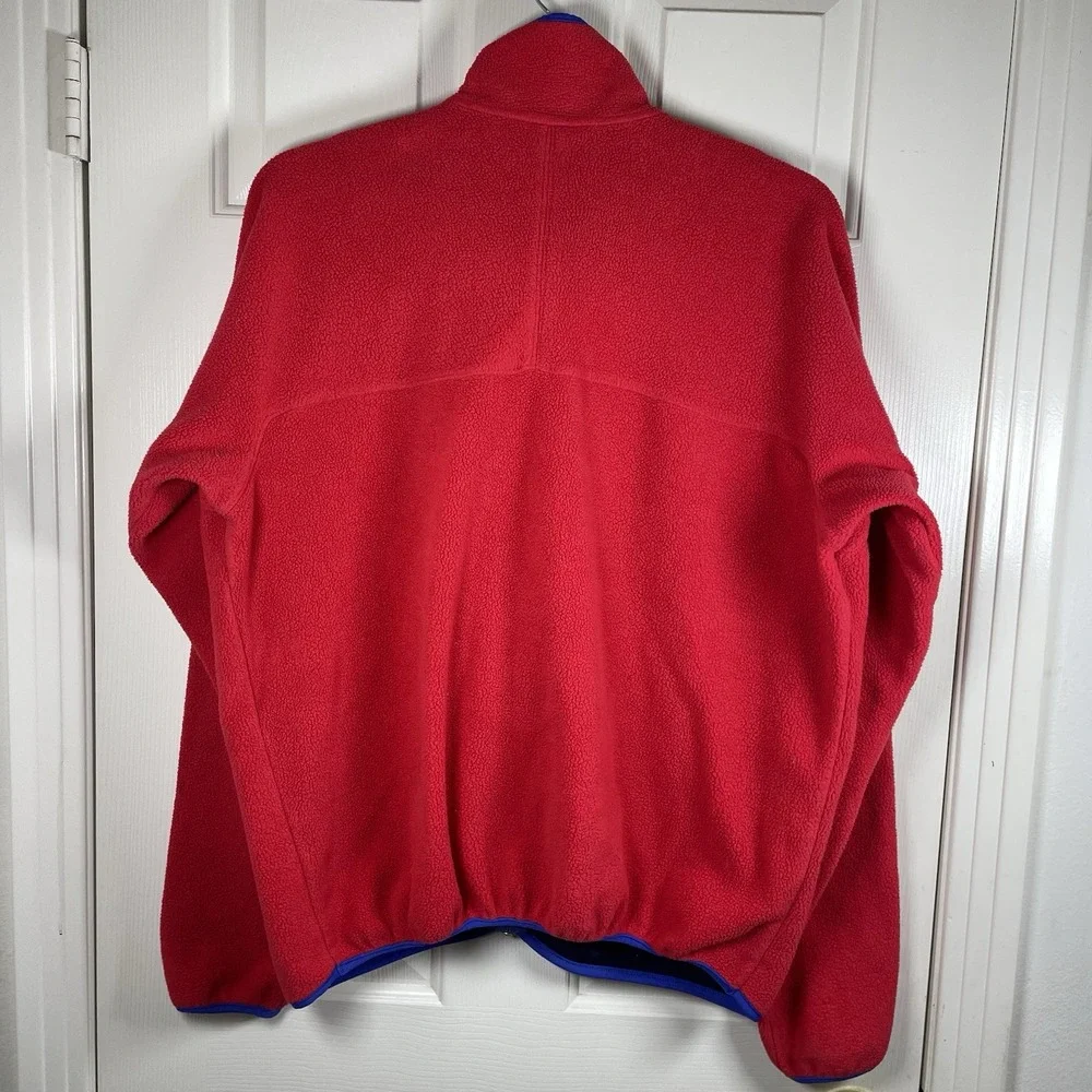 LL Bean Full Zip Fleece Jacket  Men Large Tall Red USA Pocket Retro Hike Outdoor
